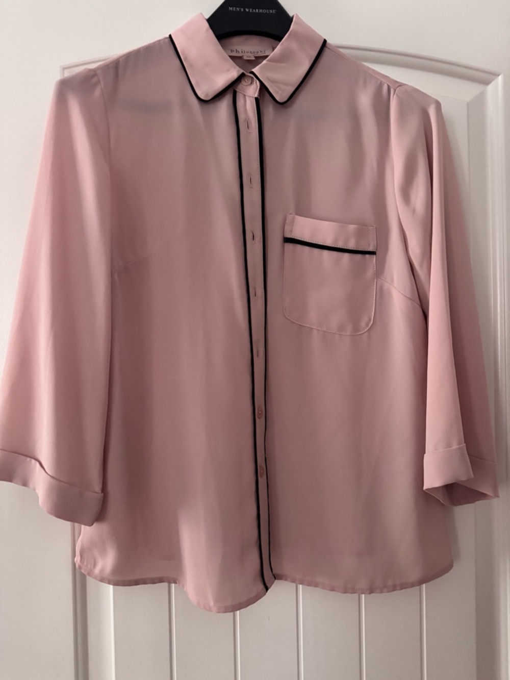 Philosophy Pink Long Sleeve Blouse with Black Trim